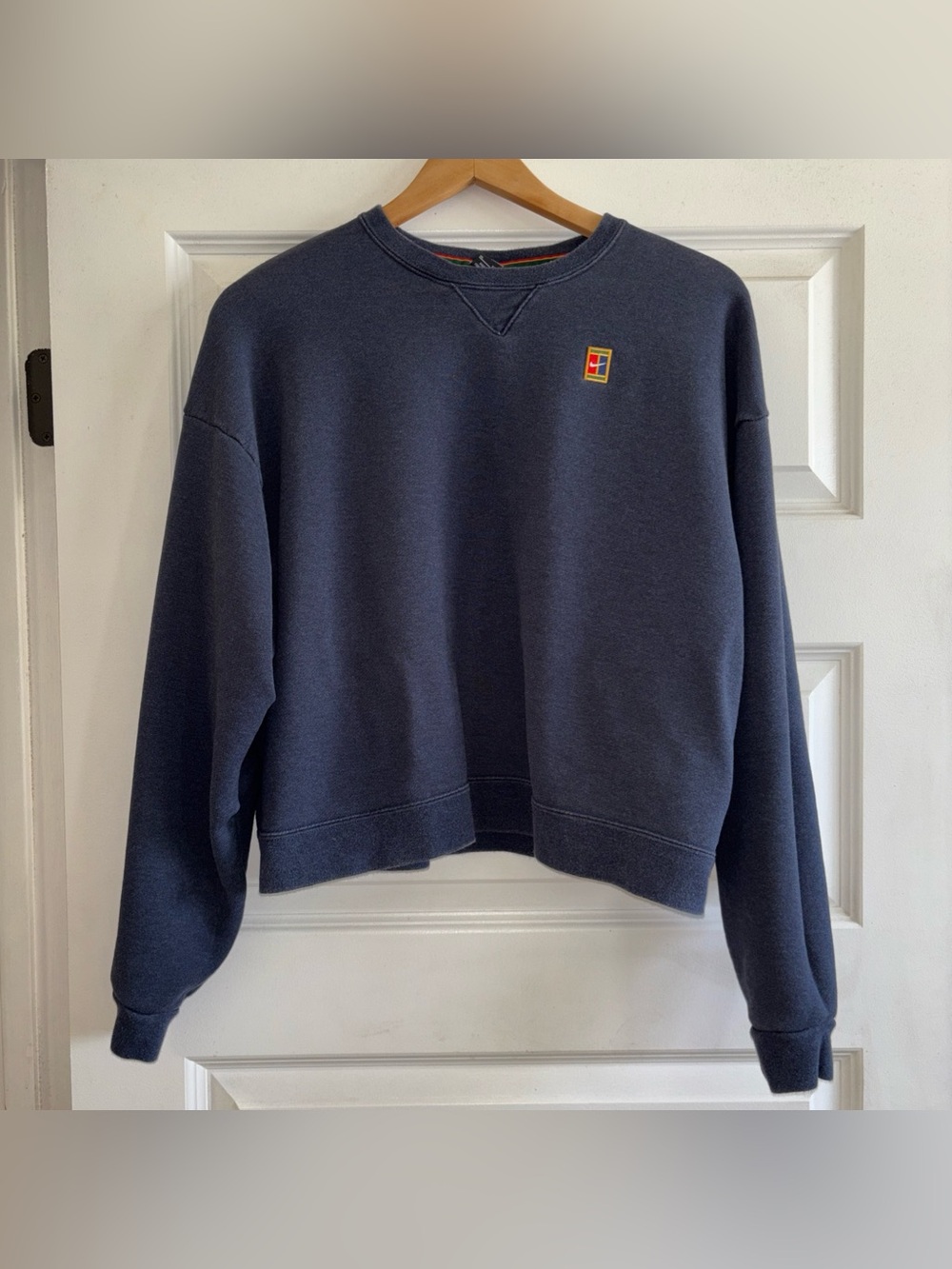 Nike Court Heritage Women's French Terry Navy Blue Cropped Sweatshirt sz XL